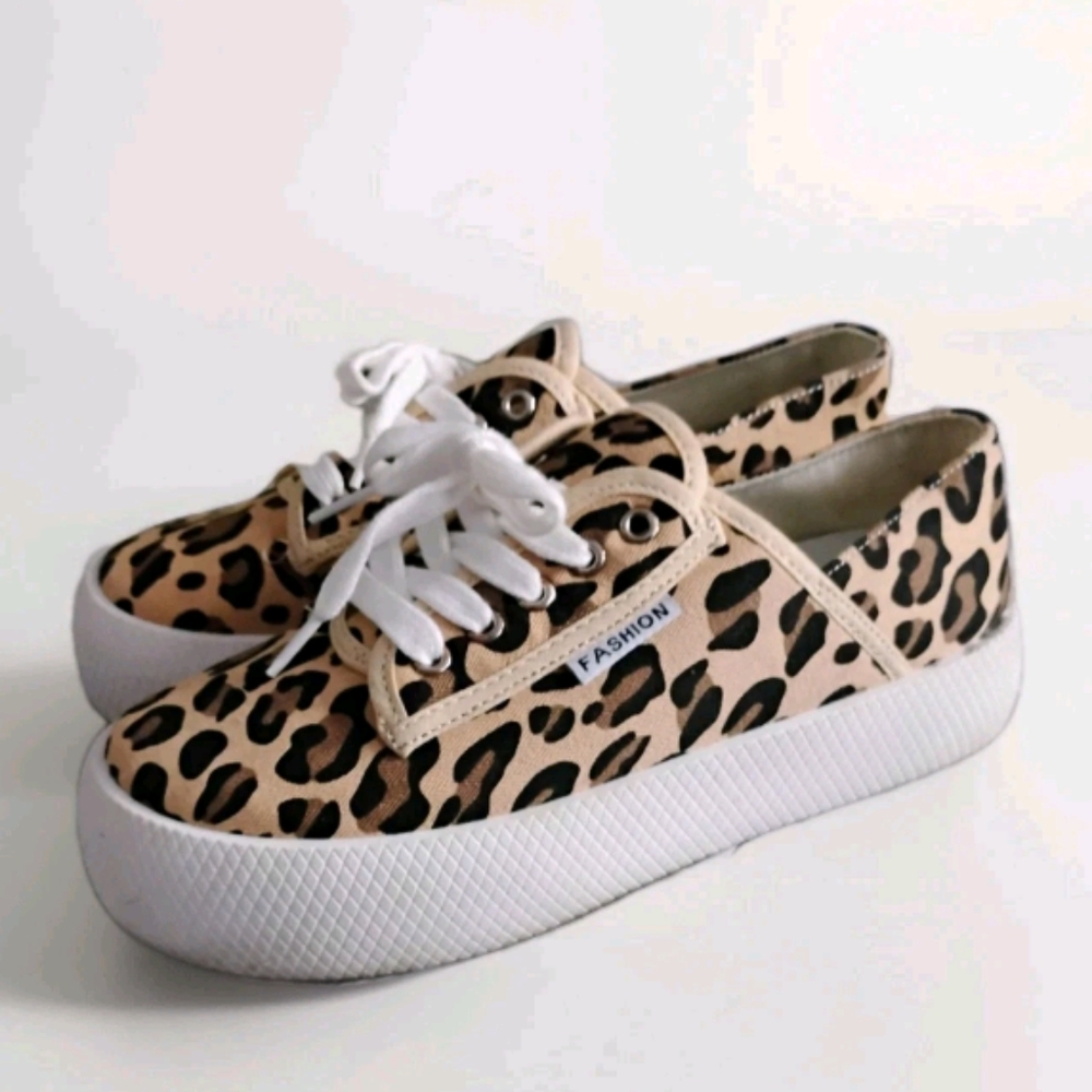 Fashion Brand Company Cheetah Print Women' Casual Thick-Souled Platform Sneakers
